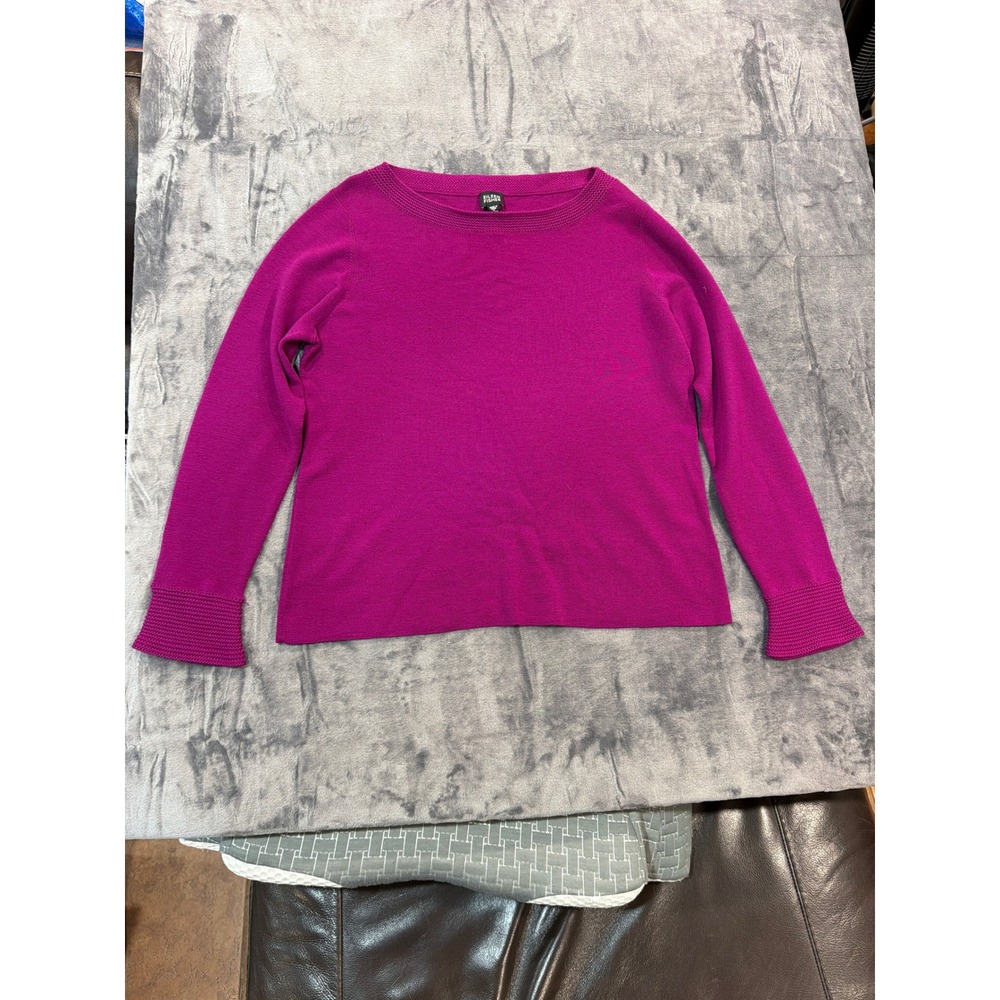 Eileen Fisher Merino Wool Sweater Womens Magenta Boat Neck Italian Yarn L